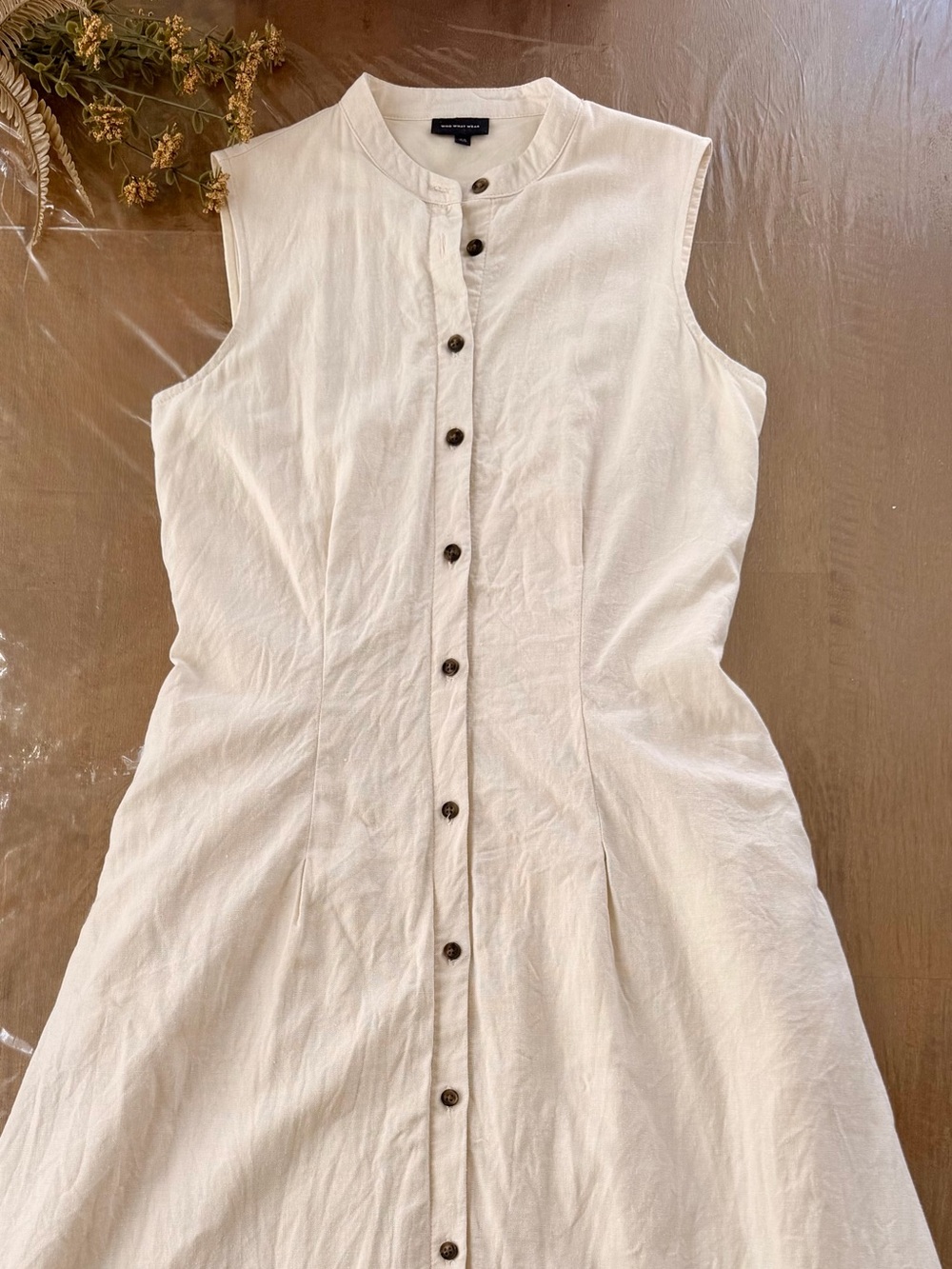 Who What Wear - Linen/ Cotton Blend - Cream Sleeveless Button-Front Midi Dress